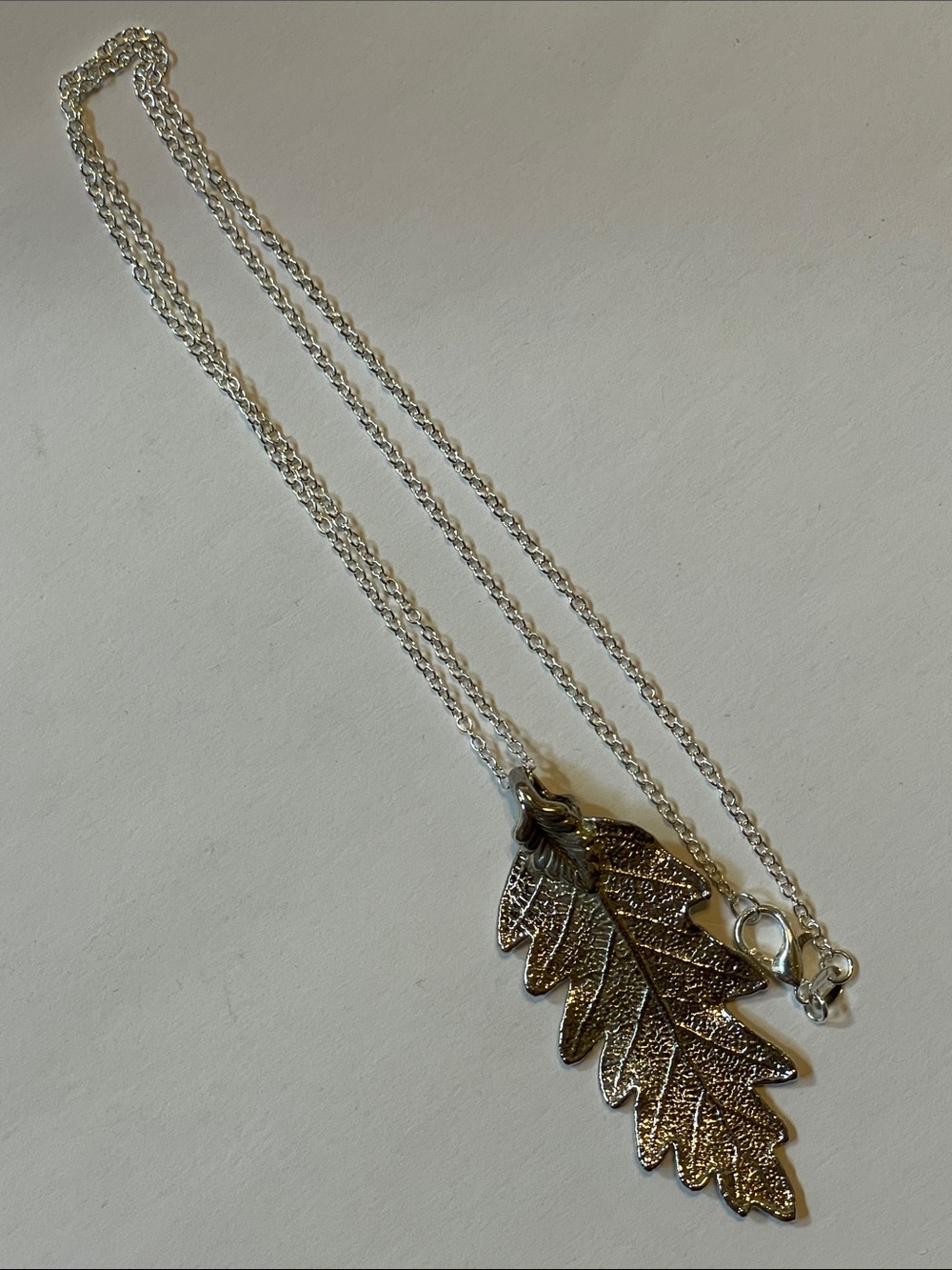 Goddess white Gold Plated Downy Oak Leaf Necklace